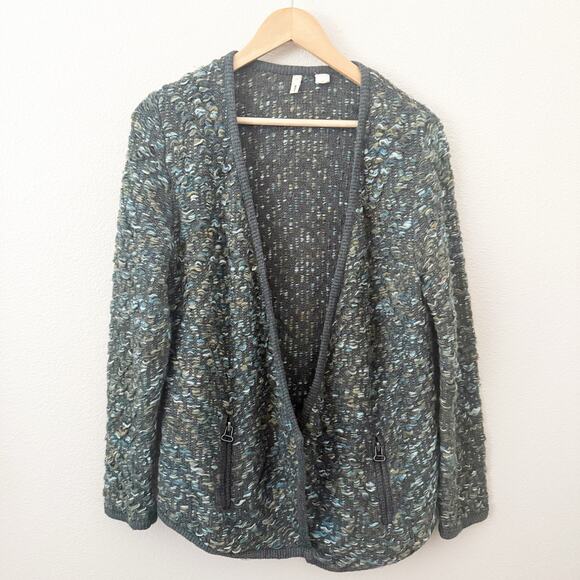 MOTH x ANTHROPOLOGIE | Keavy Jacquard Jacket Sweater Greens Blues Grays | Medium - Picture 2 of 10